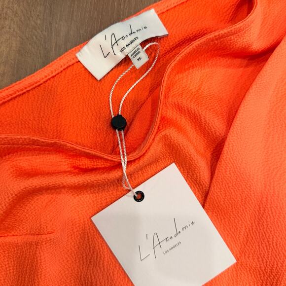 L’Academie One Shoulder Satin Mini Dress in Coral Orange XS NEW - Picture 6 of 8